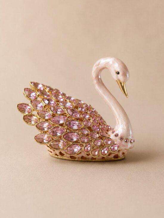 Mini Enamel Rhinestones Swan Jewelry Box Swan Hinged Trinket  Jeweled Swan Hinged Trinket Box NIB Enamel Rhinestone Tchotchke Décor NIB